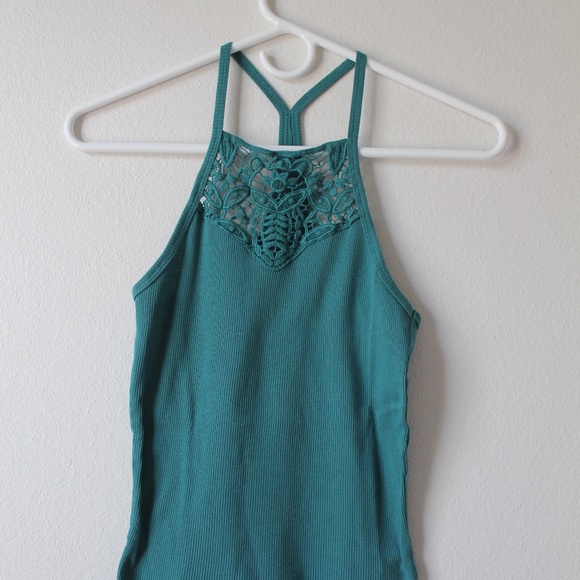 Turquoise Lace-Neckline Tank - Picture 1 of 4